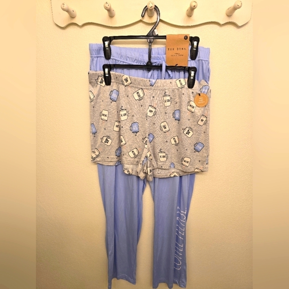 NWT Rae Dunn 2 Pc Pajama Bottom Set, One Pajama Pant One Pajama Short